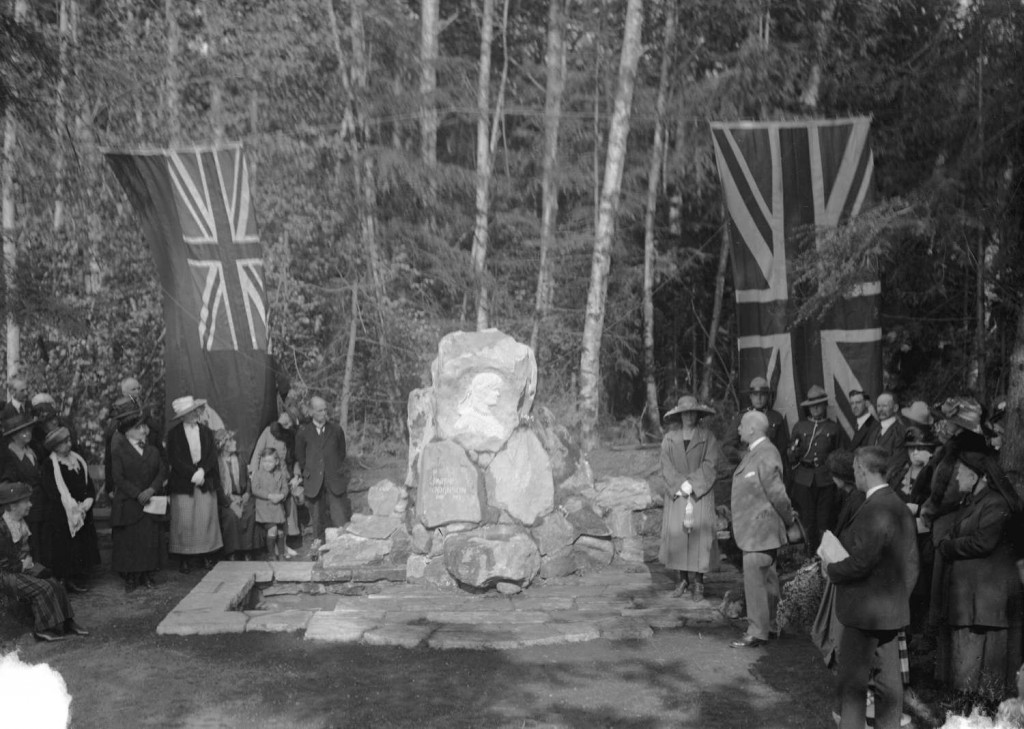 Ceremony at the memorial to Pauline Johnson, Stanley Park, Vancouver, B.C., 1922. Reference code AM1535-: CVA 99-1328