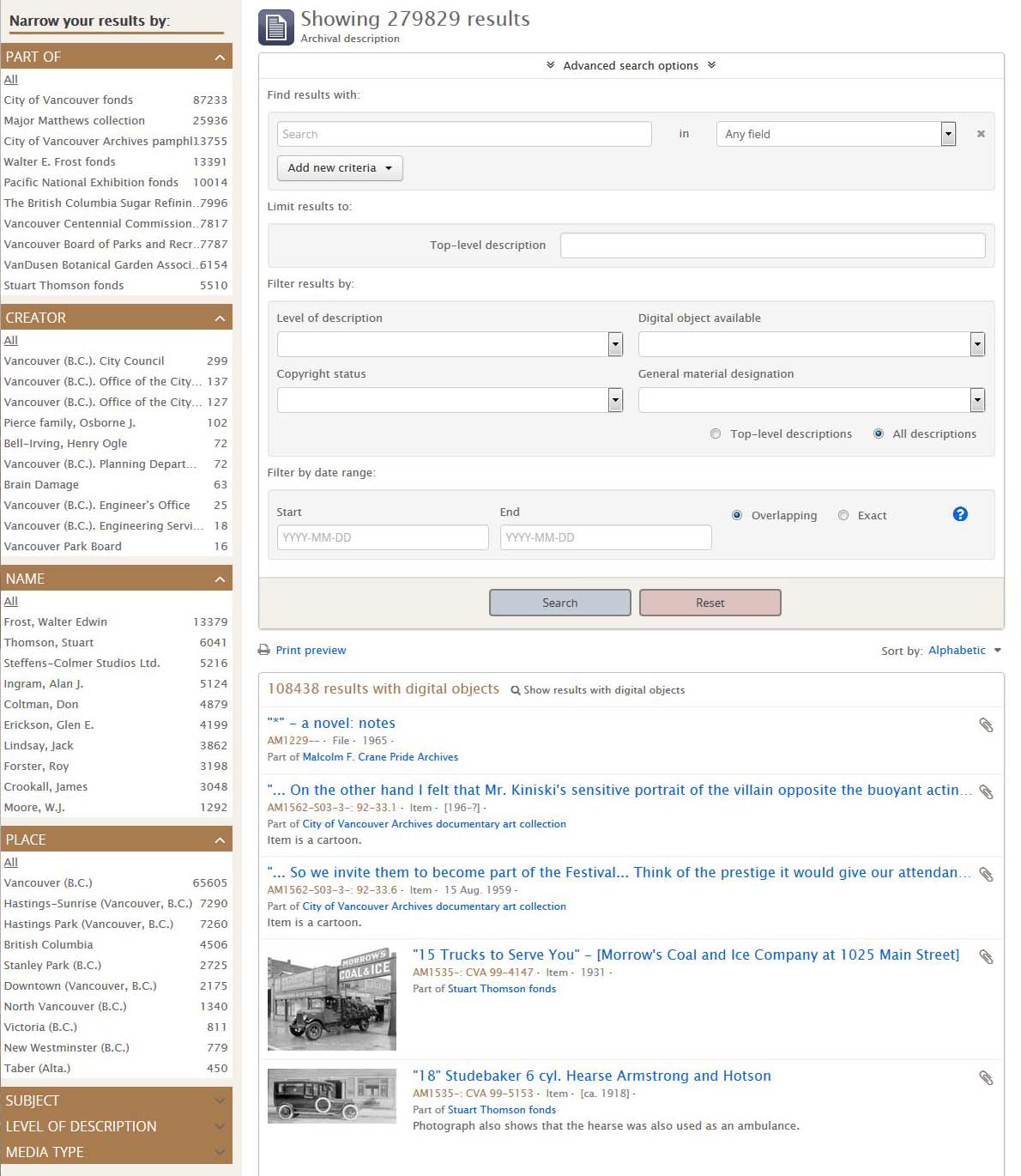 Advanced search page