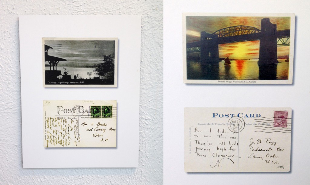 Vintage “Golden Age” postcards, including the Burrard Bridge card that started it all. Photo: C.Hagemoen 