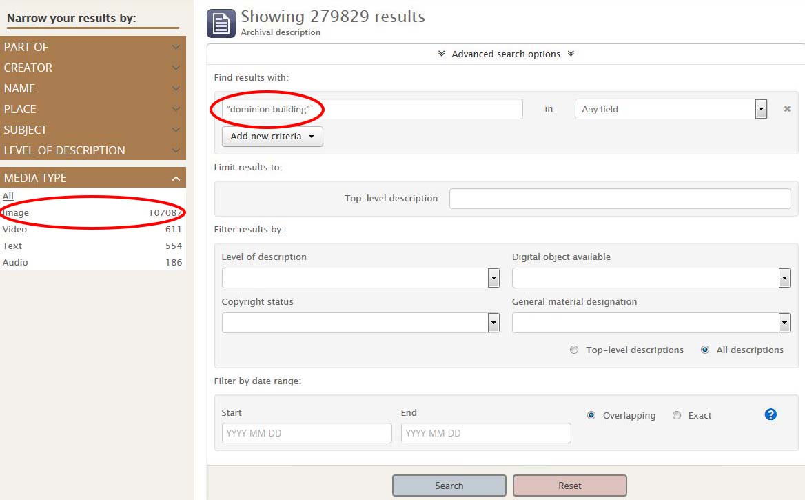 Advanced search images