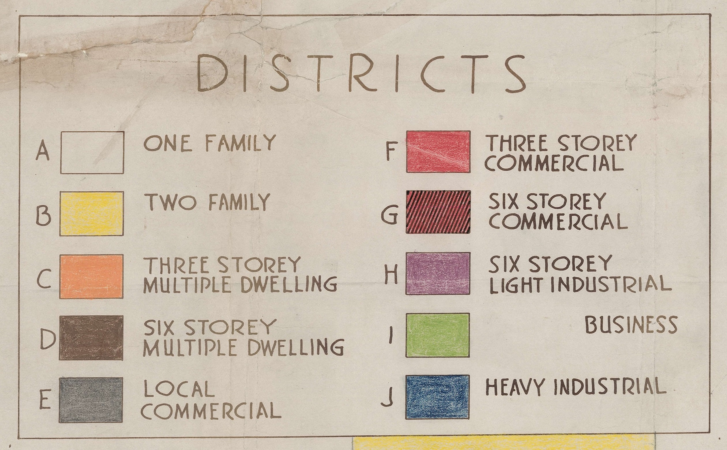 Map detail showing the key for the zoning districts