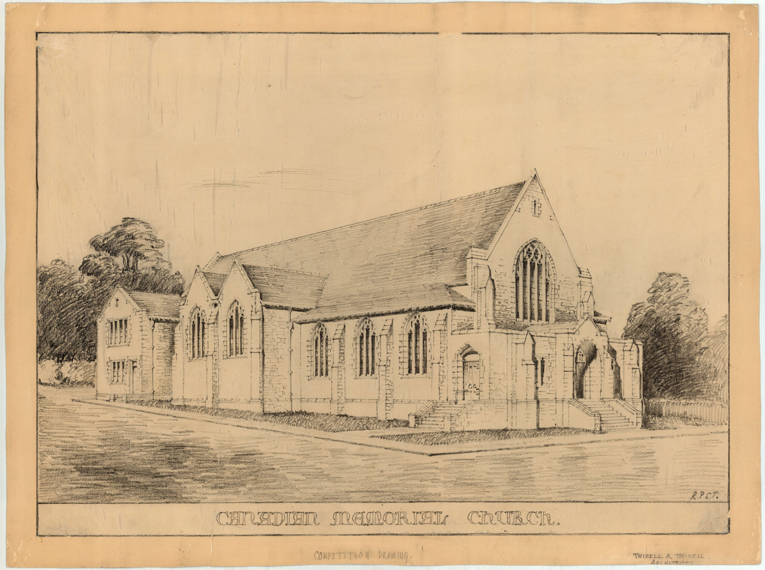 Canadian Memorial Chapel, Perspective rendering of exterior, 1927? Reference Code: AM166-S1---: 1972-587.25