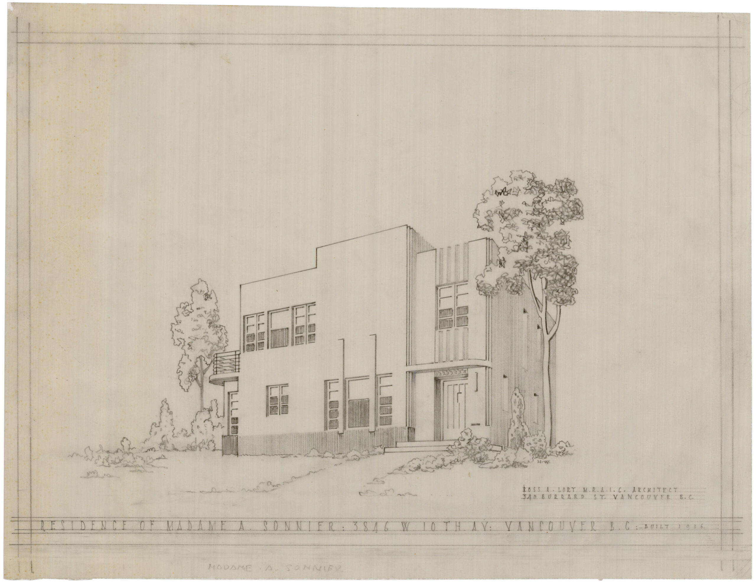 Perspective rendering, 3846 West 10th Avenue, 1936. Reference Code: AM1015-F27 : 1994-035.115
