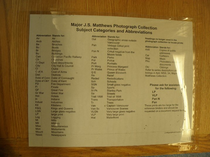 Major Matthews’ photograph cataloguing system