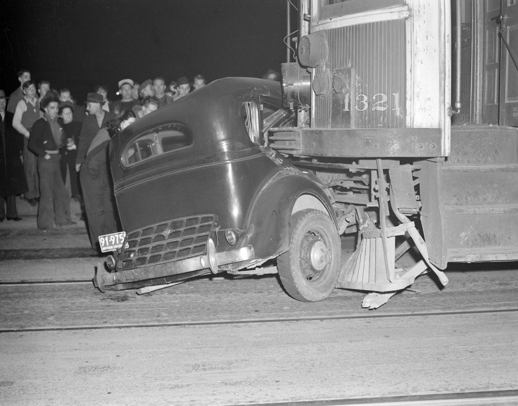 Accident involving a streetcar and automobile