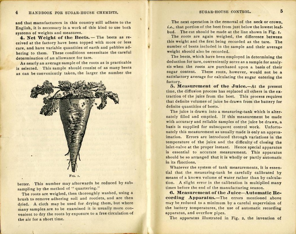 Pages 4 and 5 from A handbook for chemists of beet-sugar houses and seed-culture farms, 1897. Reference code: AM1592-1-S1-F45.