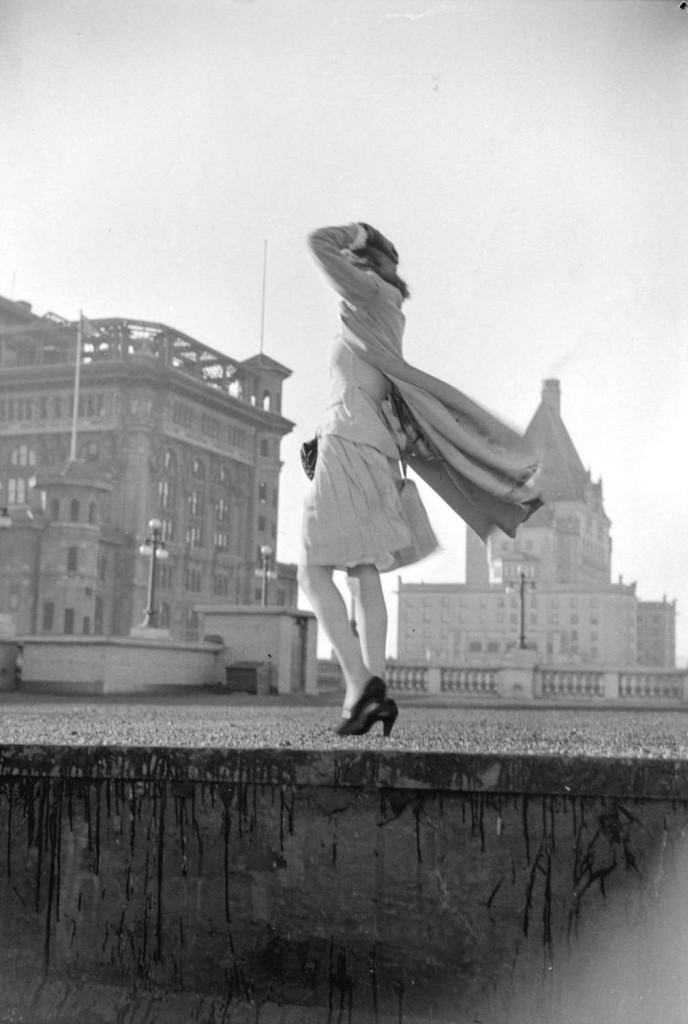 Vancouver Sun fashion editor Marie Moreau poses on the roof of the Hudson’s Bay store, March 2, 1942. Reference code AM1184-S3-: CVA 1184-114. Photographer Jack Lindsay.