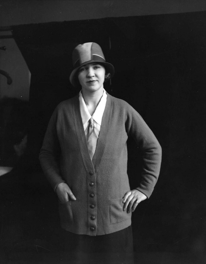 Woman modeling a cardigan outfit for David Spencer Stores, ca. 1920. Reference code AM1535-: CVA 99-1452. Photographer Stuart Thomson.