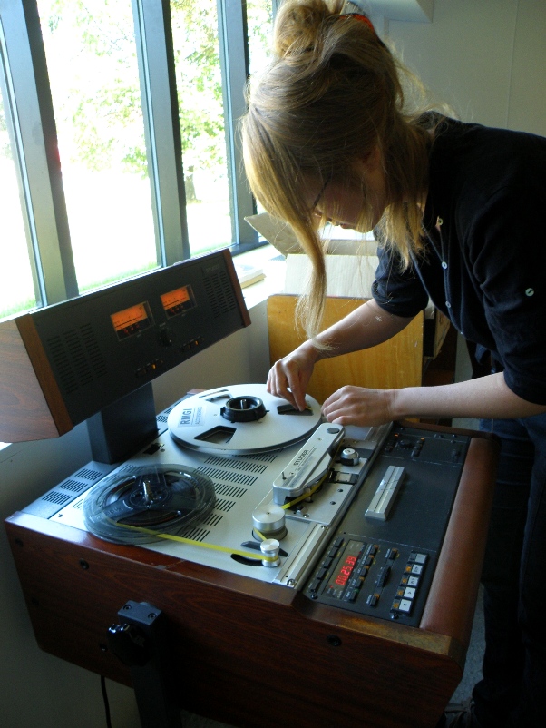 Loading up the Studer with a reel-to-reel audio tape. Photograph by Mel Leverich