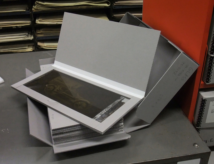 One of the negatives housed safely in a sink mat. Photograph by Kathy Kinakin.