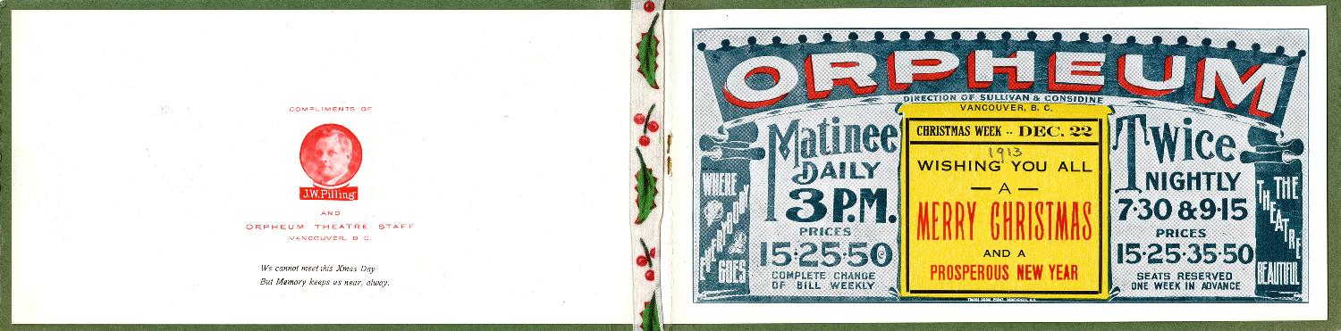 Orpheum Holiday Card 1913