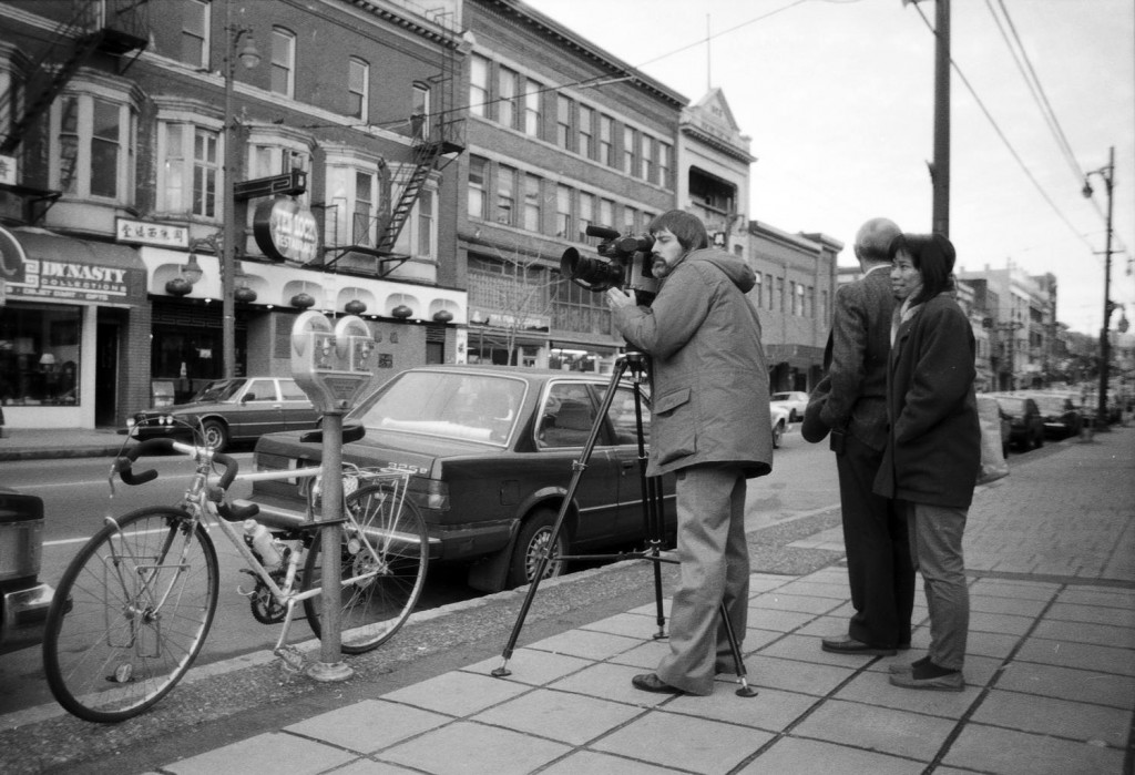 Crew taping on Pender Street for the Saltwater City video.  Photographer:  Paul Yee. Reference code AM1523-S5-1-F019-: 2008-010.1423. 