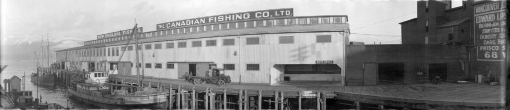 The Canadian Fishing Co. Ltd. and New England Fish Co. building on the Gore Avenue Wharf, 1920. Reference Code: AM54-S4-3-: PAN N163