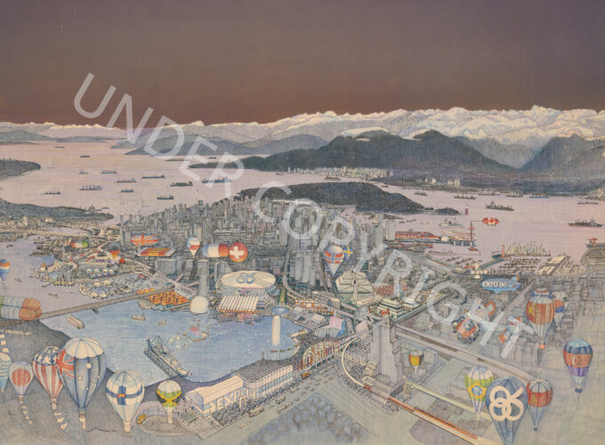 Expo 86, Vancouver, BC master plan : Downtown including site plans of both fair sites : AM1672-S1 : 2016-031.0010, artwork by Robert J. McIlhargey
