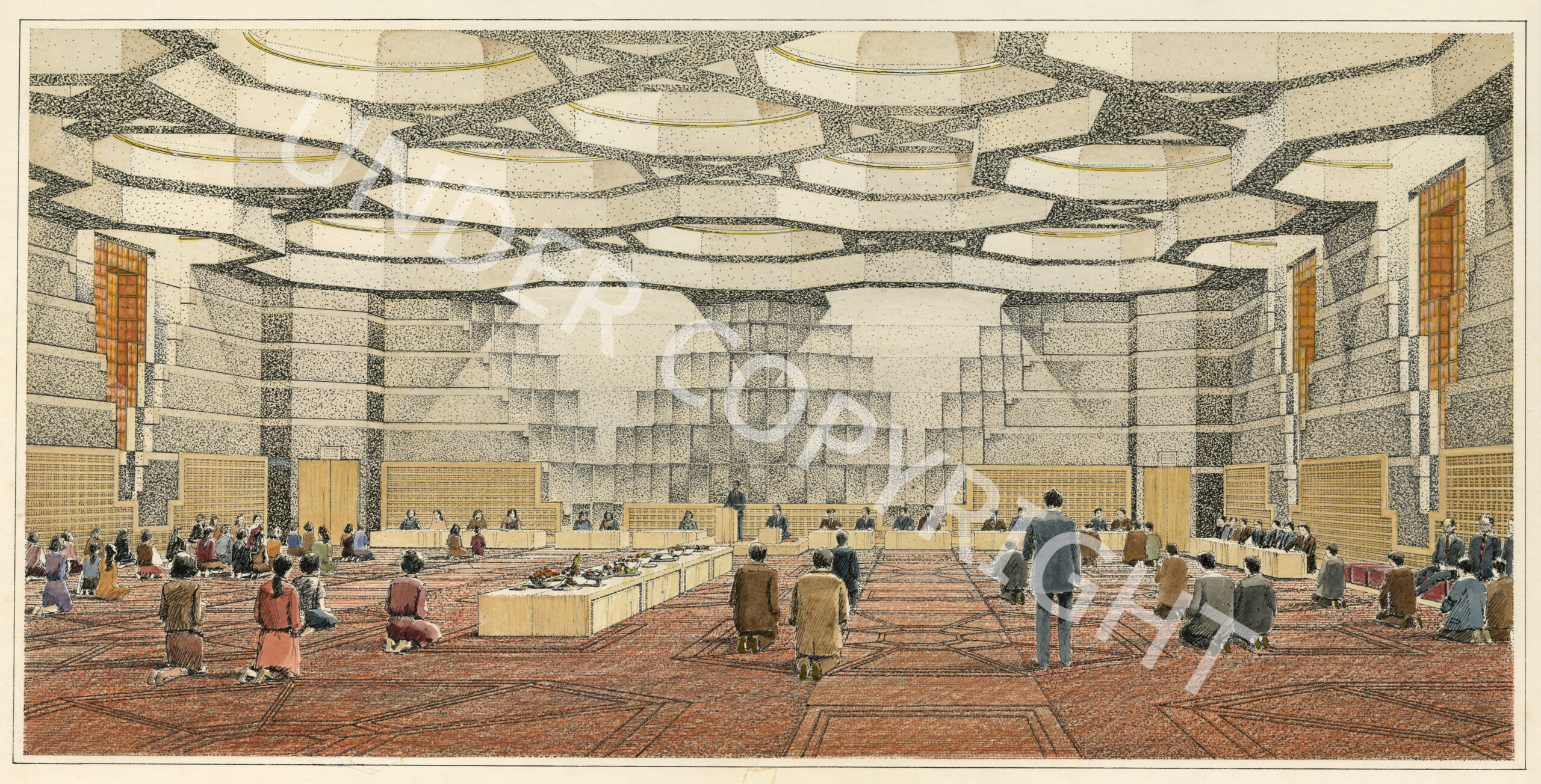 Rendering of an early design for the Jamatkhana prayer hall. Reference code: AM1672-S1-F076 : 2011-031.0911