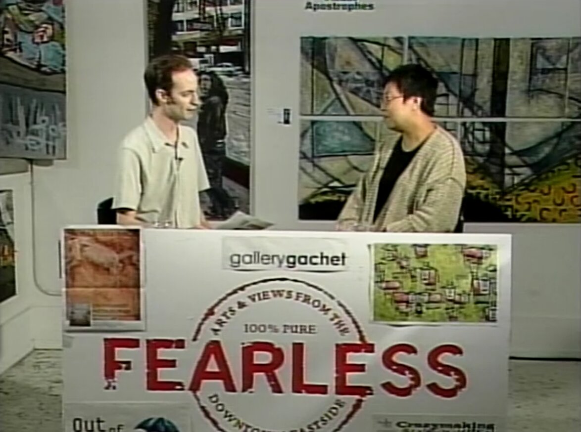Still from an episode of Fearless TV, filmed at Gallery Gachet in Vancouver, 2007. Andrew Robert Smith interviews Grace Chen. Reference code: AM1698-S5-: 2023-092.0737