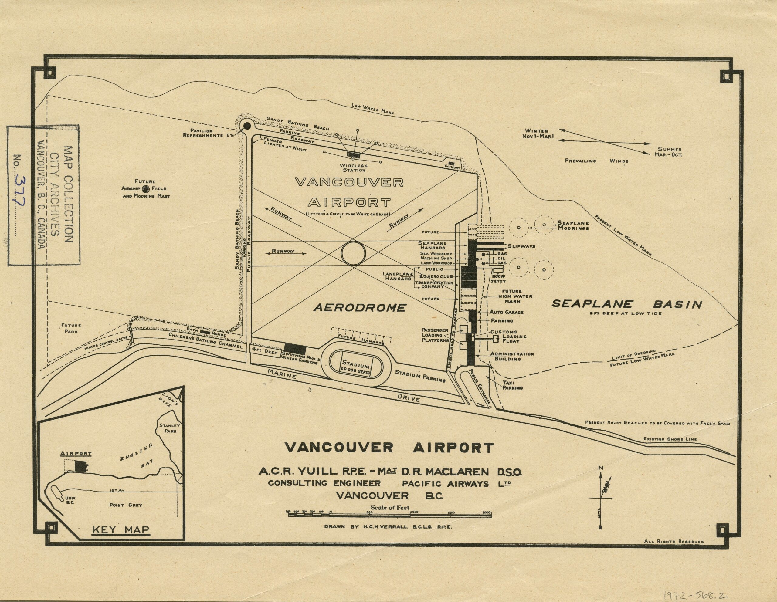 Vancouver Airport : design for Spanish Banks, Feb. 8, 1928. Reference code: AM1594-: MAP 377-: 1972-568.2