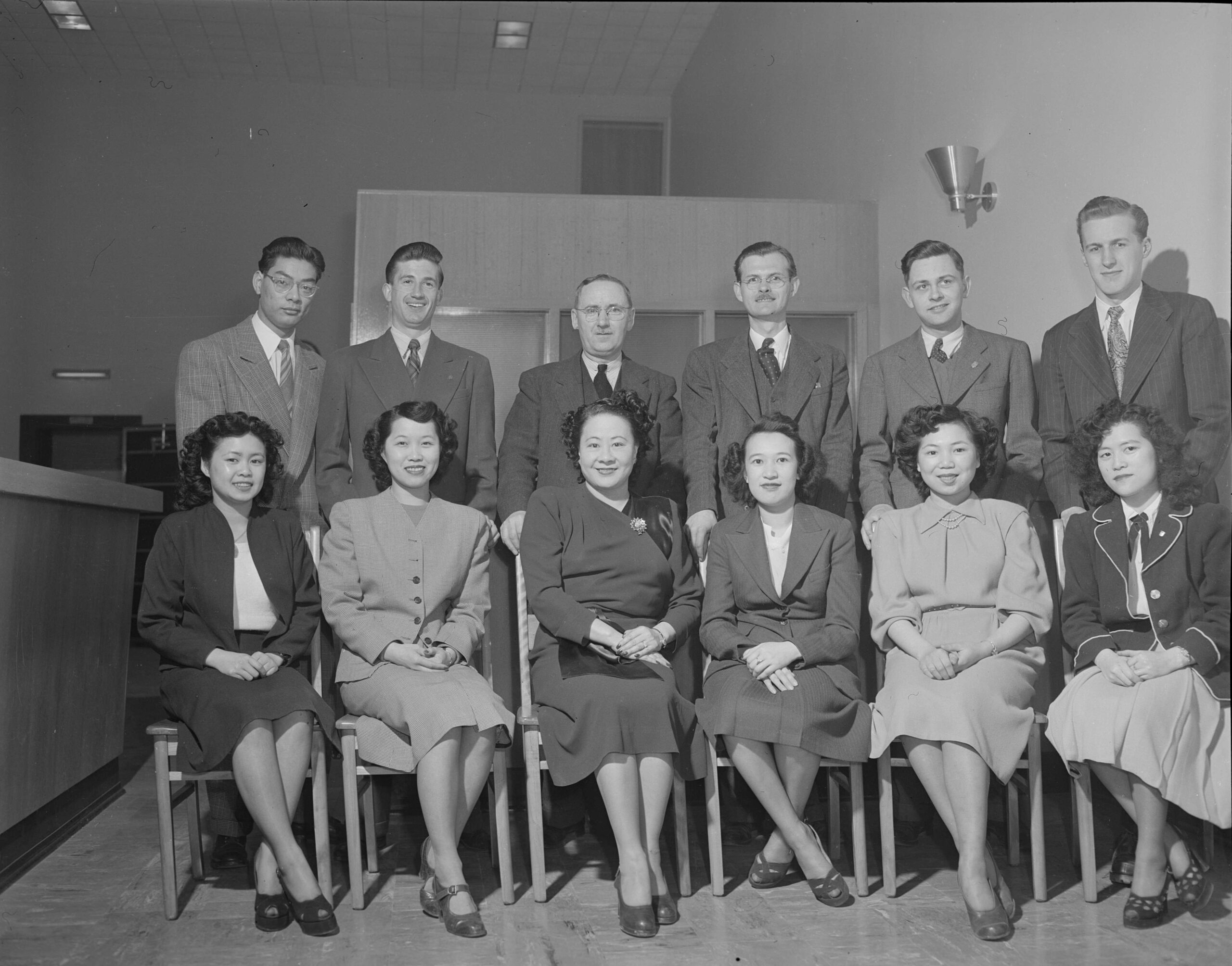 Staff of Bank of Montreal, Chinese Branch at Pender and Columbia Streets, Apr. 22, 1948. Reference code: AM1545-S3-: CVA 586-11562