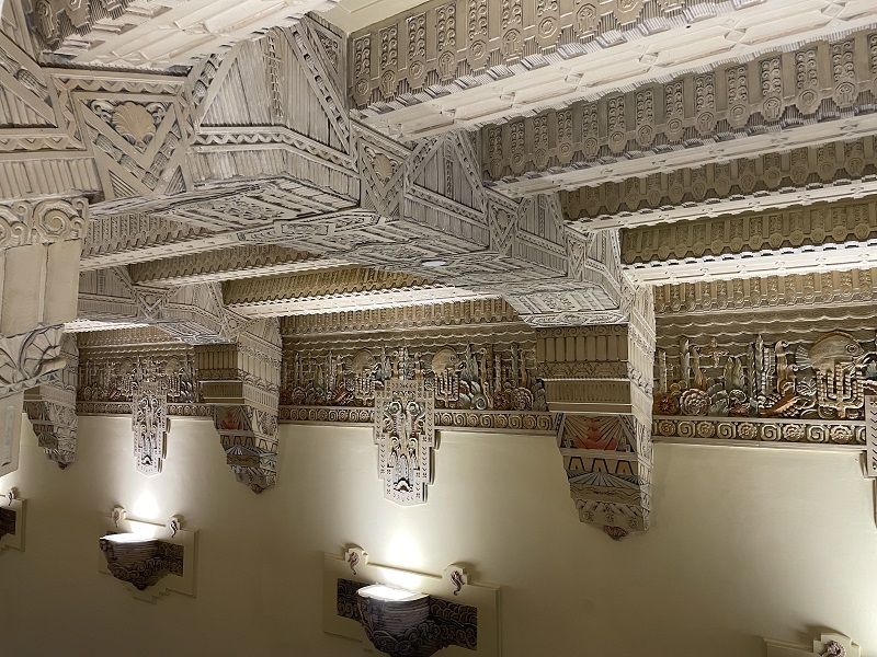 Ceiling details in the lobby of the Marine Building. Photo by Bronwyn Smyth
