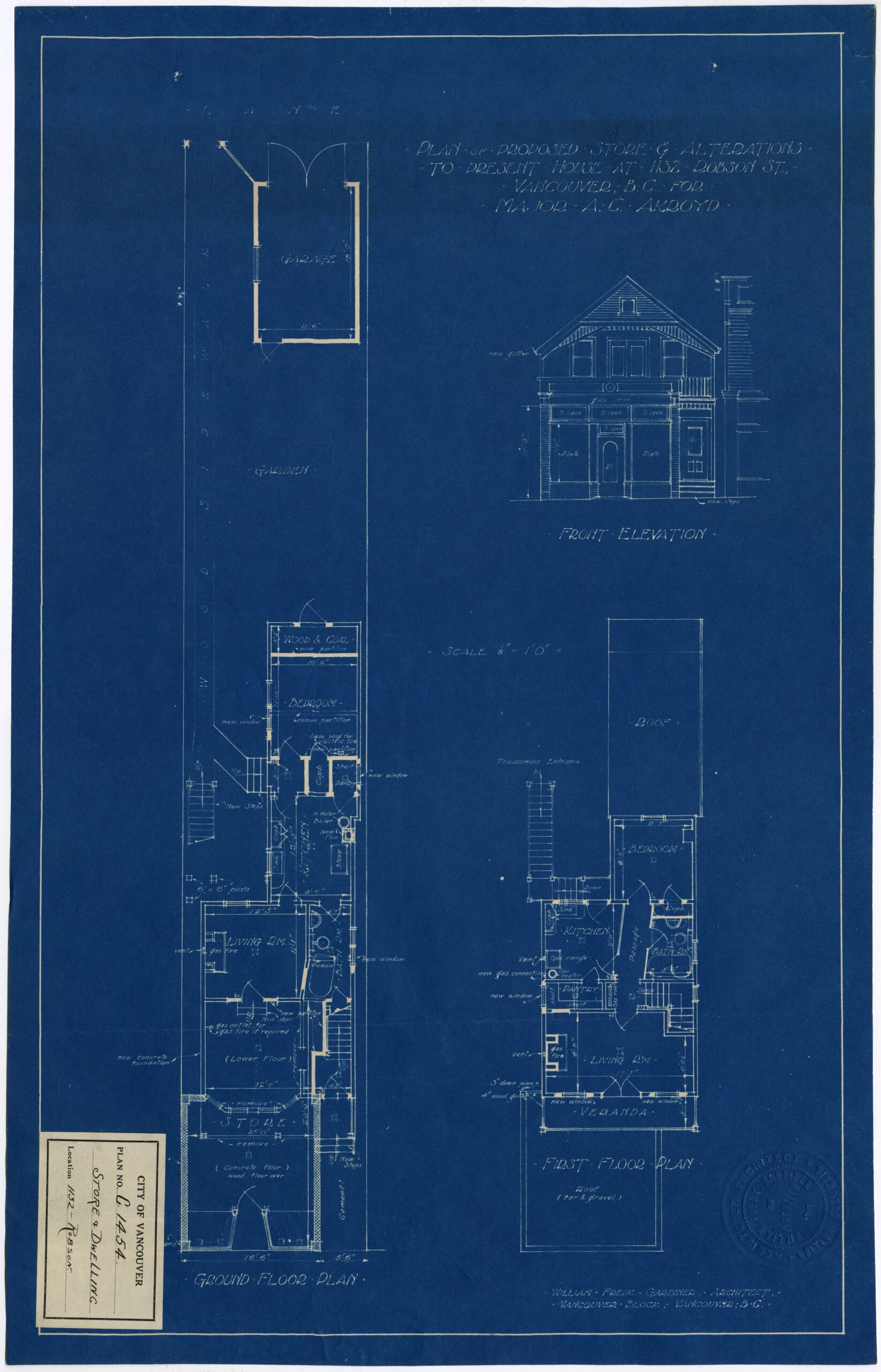 Architectural plan for alterations to 1132 Robson Street, 1927. Reference code: COV-S393-1-AP-0948