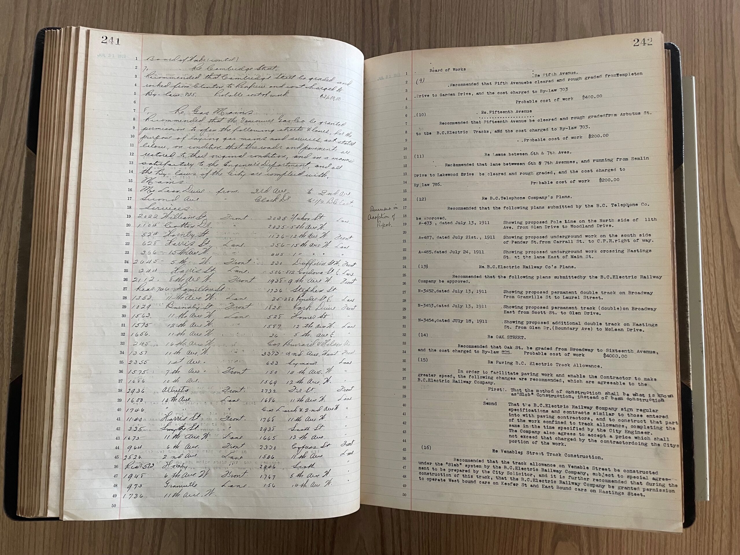 Pages 241 and 242, where cursive handwriting gives way to the less elegant, but easier to read typewritten.]