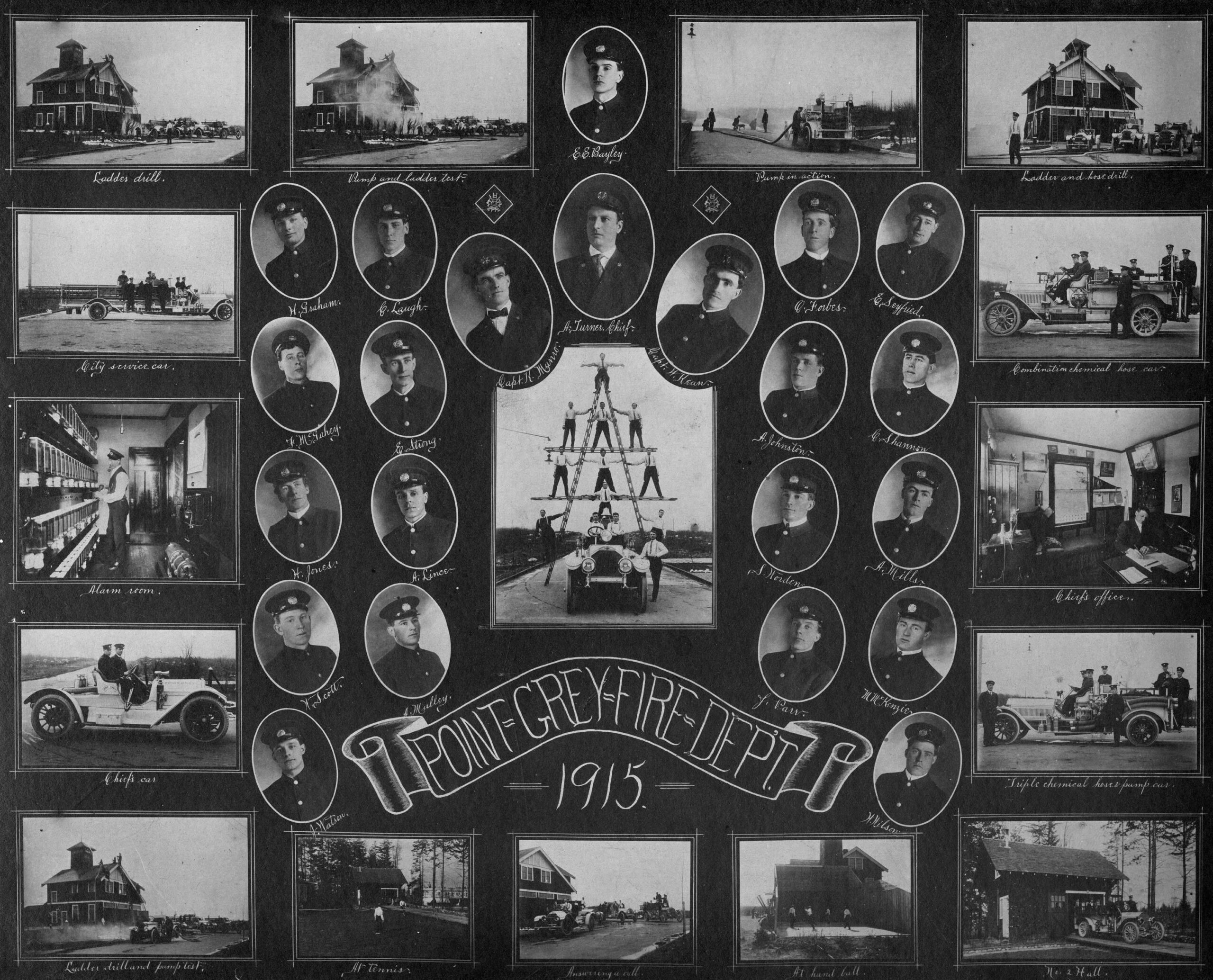 Composite photograph showing the Point Grey Fire Department, 1915. Reference code: COV-S280-: CVA 354-385