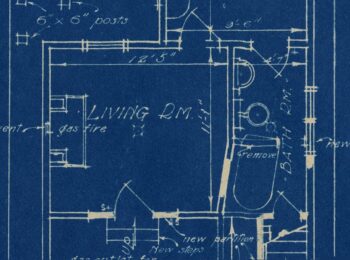 Detail of the architectural plan for alterations to 1132 Robson Street. Notations as to the removal of certain features, and the addition or changes of others can be seen.