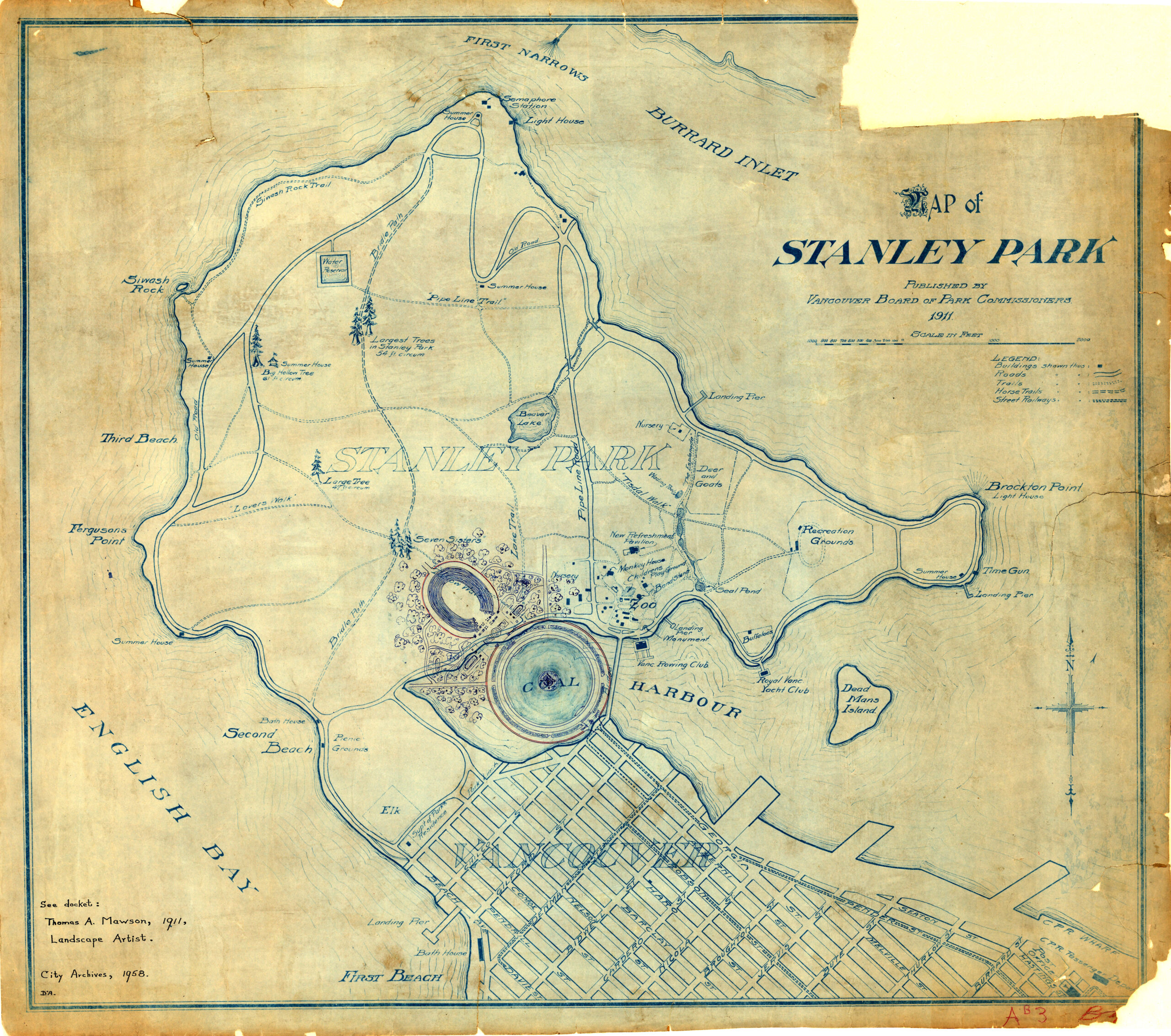 Map of Stanley Park with the changed location of the stadium. Reference code: AM1594-: MAP 62