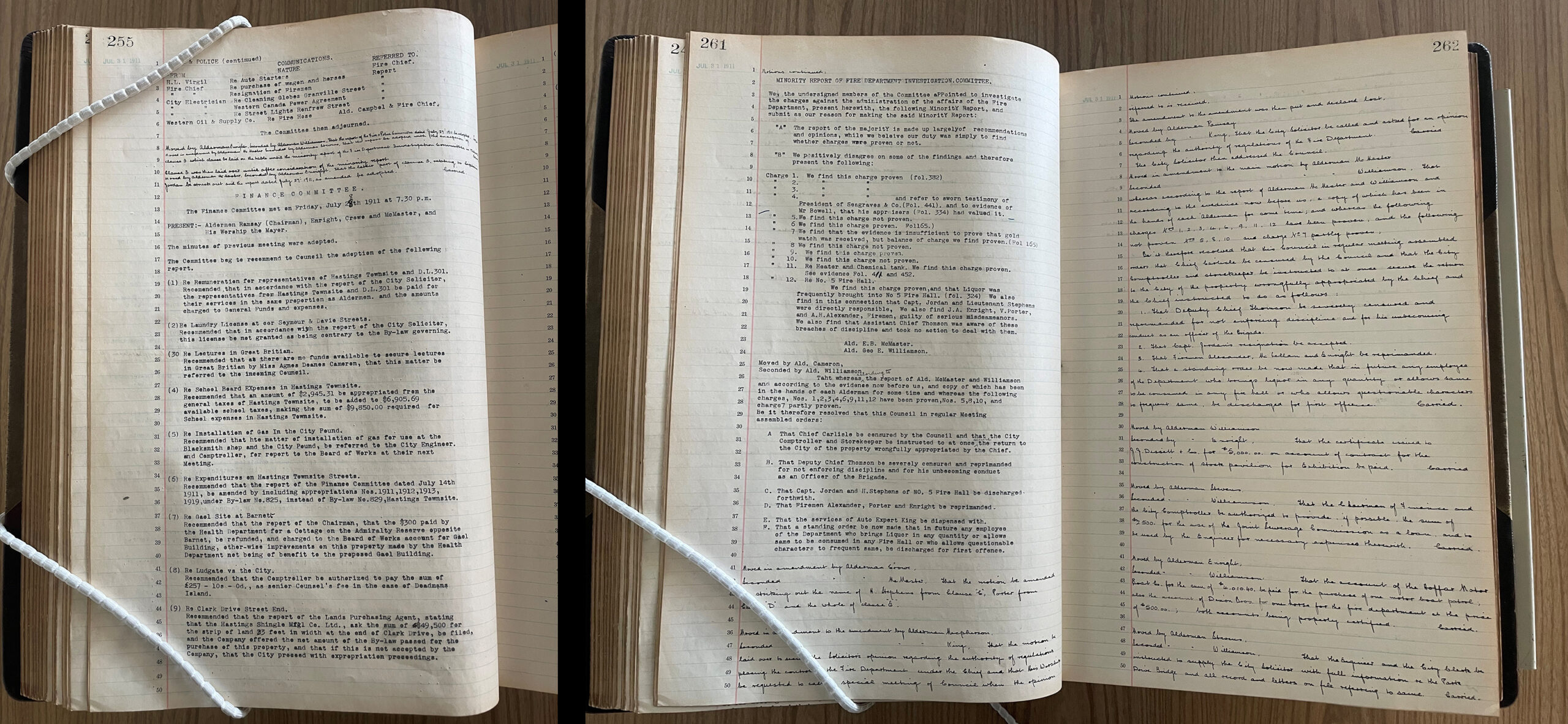 Example of a page where several lines are handwritten (left). Once and a while a full page or two handwritten minutes creep back into the typed.