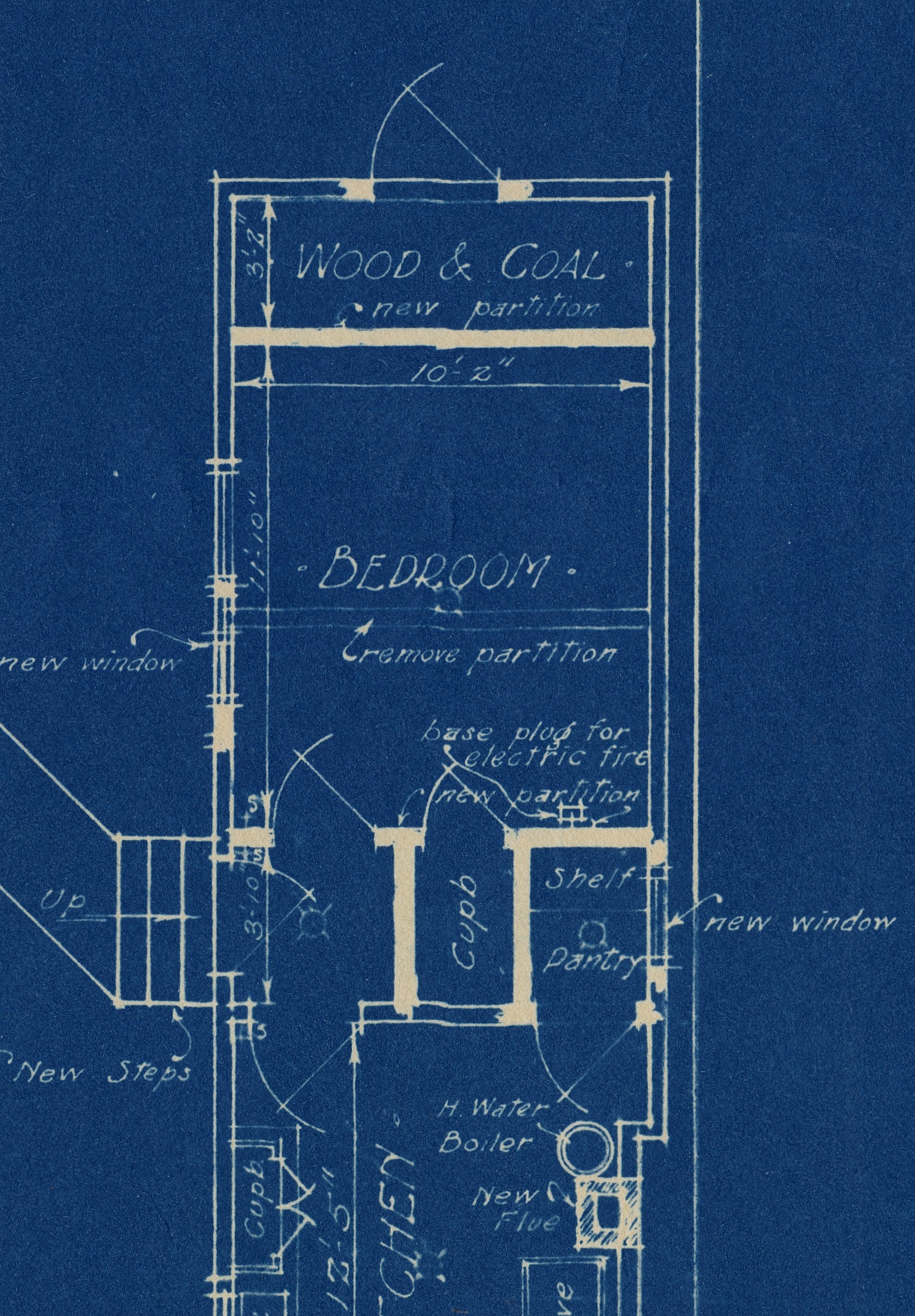 Details of the architectural plan for alterations to 1132 Robson Street. Notations as to the removal of certain features, and the addition or changes of others can be seen.