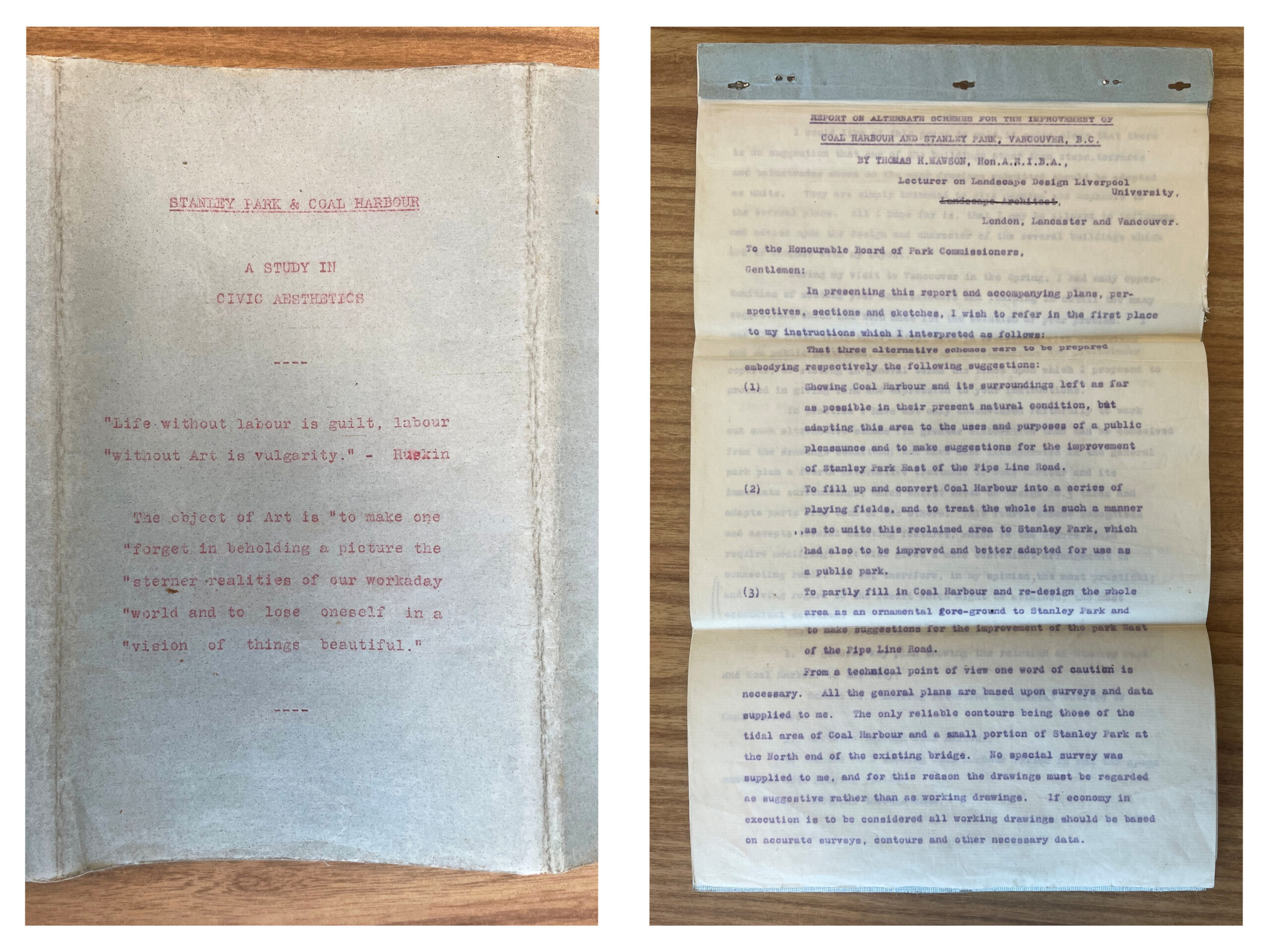 Mawson’s report on Stanley Park and Coal Harbour. Reference code: VPK-S81--