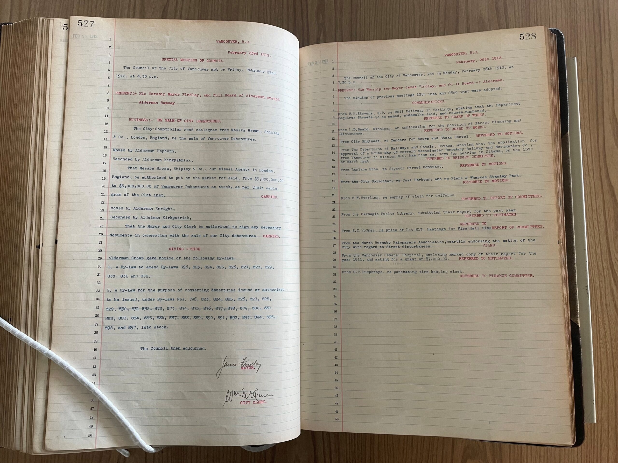 Evolution of the minutes is complete – typewritten, red headings and blue ink. Photo: Bronwyn Smyth