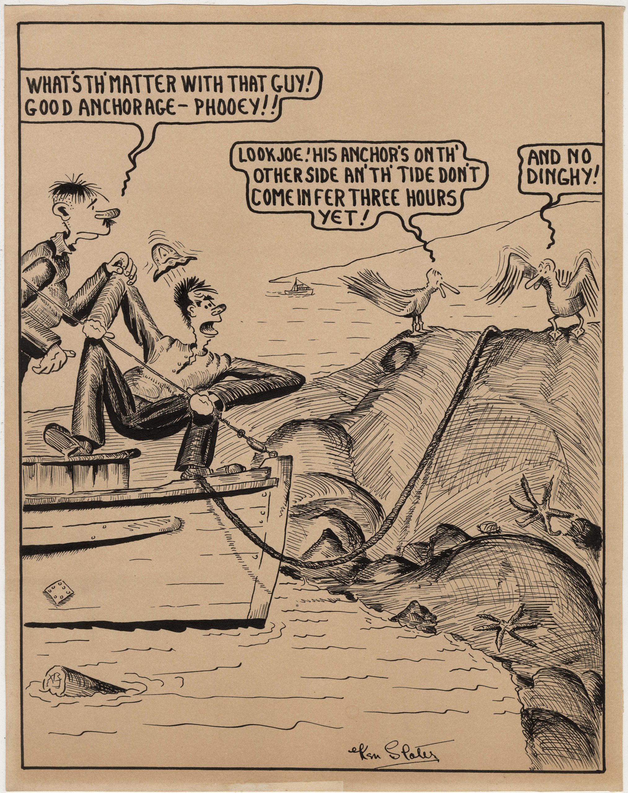 Cartoon About Good Anchorage, by Ken Slater. 1940s. AM1562-: 86-38