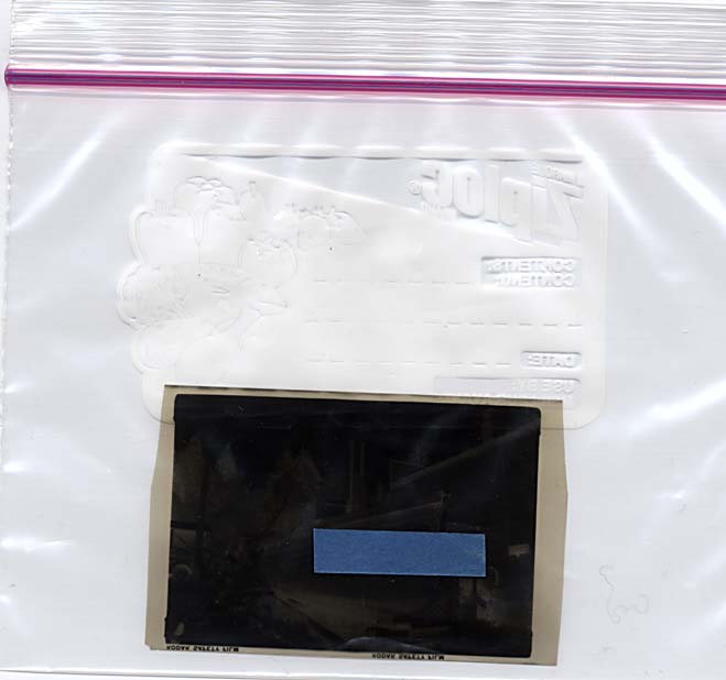 Acetate negative being tested in a ziploc bag with an A-D strip.