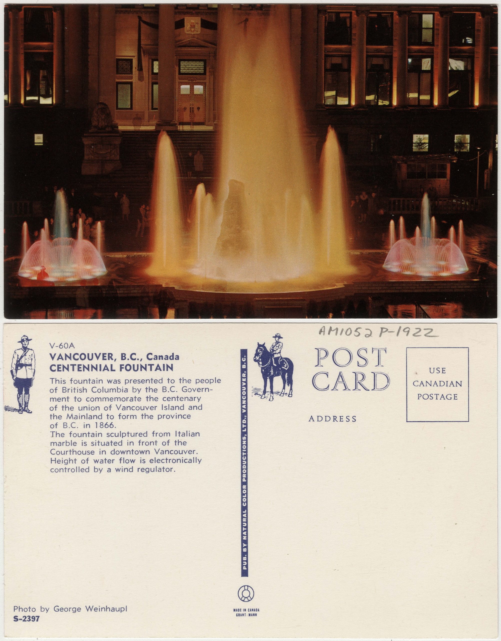 Vancouver, B.C., Canada : Centennial Fountain, about 1970. Reference code AM1052-: AM1052 P-1922