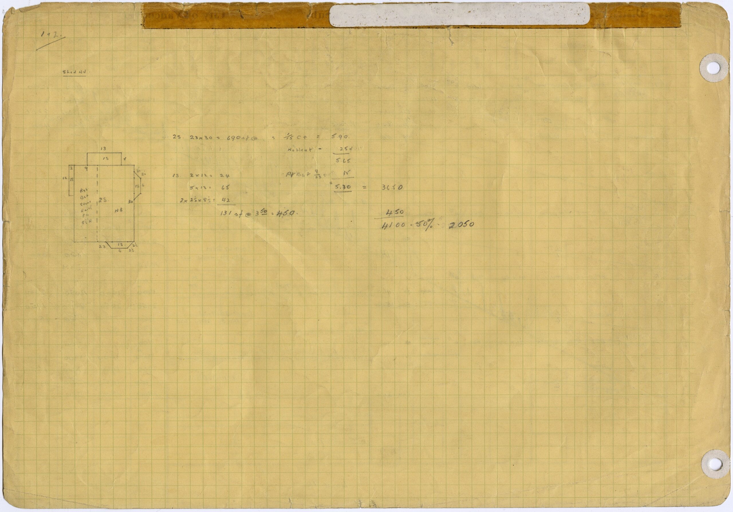 Back of the Property tax appraisal field notes ledger sheet that includes 804 East Cordova Street. An outline of the property with additional notations have been made for this particular address. Reference code: COV-S283--