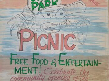 Handmade poster advertising free food and entertaining to “celebrate the community opening of the Downtown Eastside’s newest park.” Reference code: AM1444-: 2019-091.1