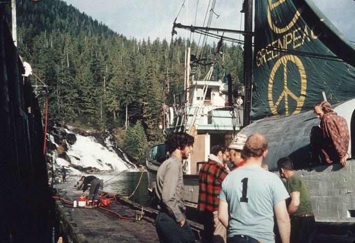 Members of the Greenpeace I crew at Butedale on Princess Royal Island, B.C., photographed by Lyle Thurston. Reference Code: AM925-S3---: CVA 607-20