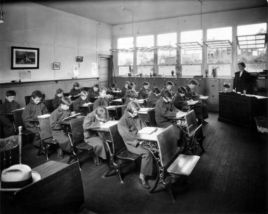 Chilly children in Open Air School classroom, ca. 1926. Reference code: AM1376-: CVA 96-3