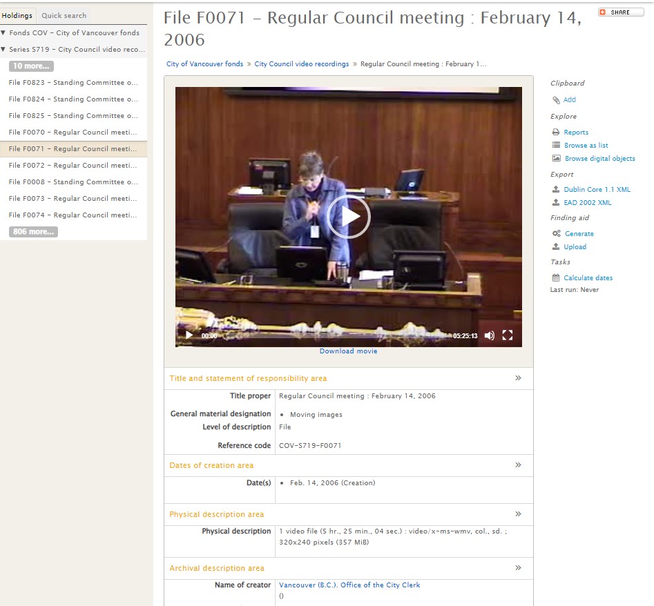 File level description for video of February 14, 2006 Regular Council meeting showing embedded video and download link.
