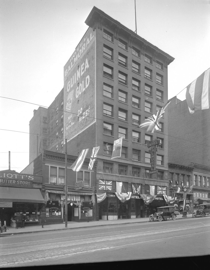 Archival photograph selected by Amberlee Pang for the Merging Time exhibit. Hotel Balmoral, Hastings Street, c. 1926. Reference code: AM54-S4-: Hot N35.