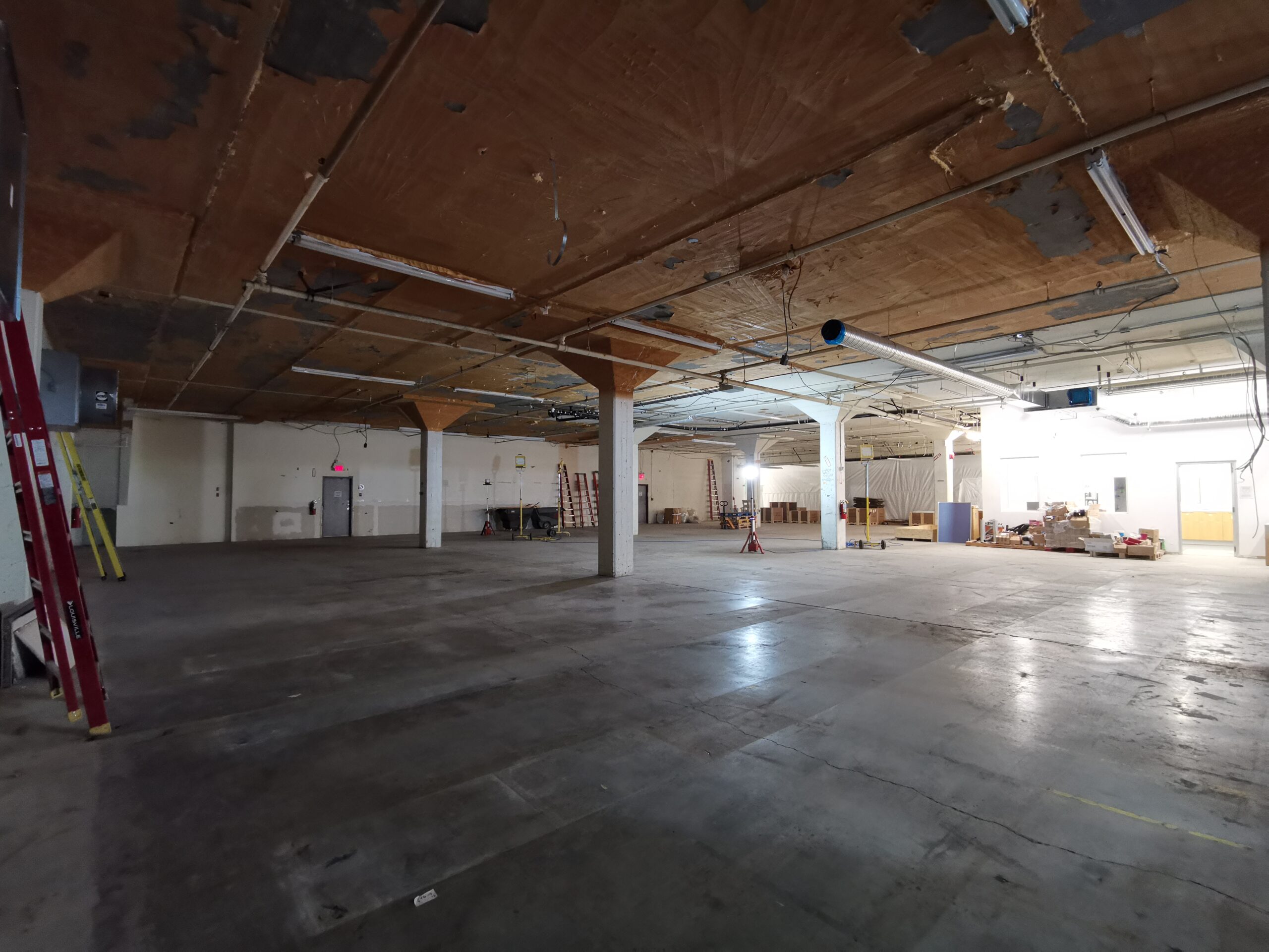 Space ready for orange insultation to be scraped off ceiling