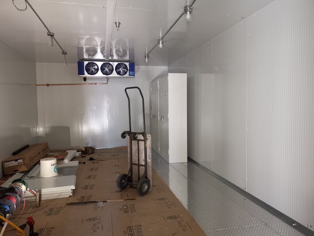 Interior of freezer with two cabinets