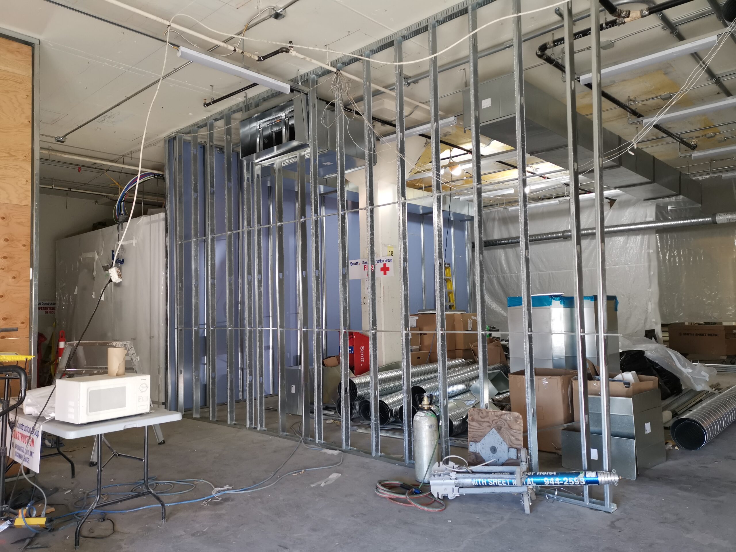 Loading bay wall studs going up