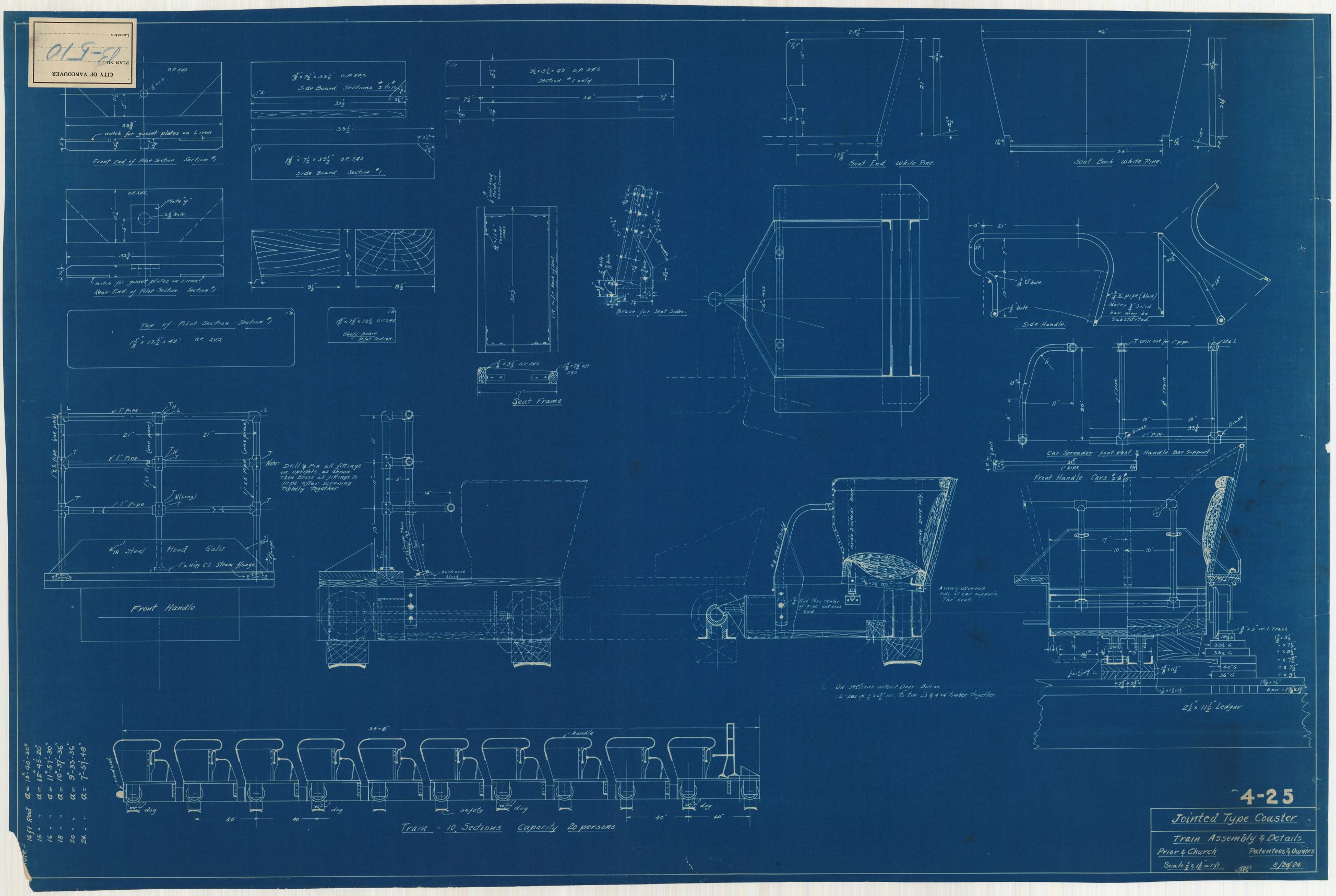 Plan of train assembly & details for a jointed type coaster. Reference code: COV-S393-1-AP-0521-: LEG2285.02237