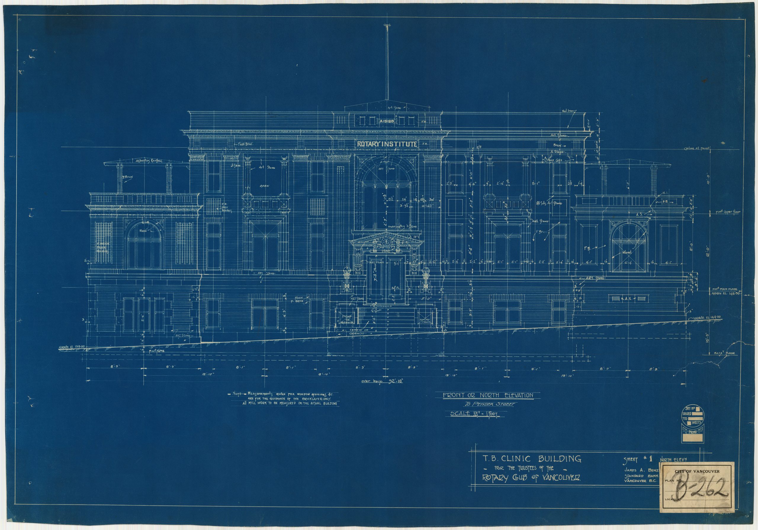 Front (North) elevation of Rotary Club TB clinic. Reference code: COV-S393-1-AP-0589-: LEG2285.08292