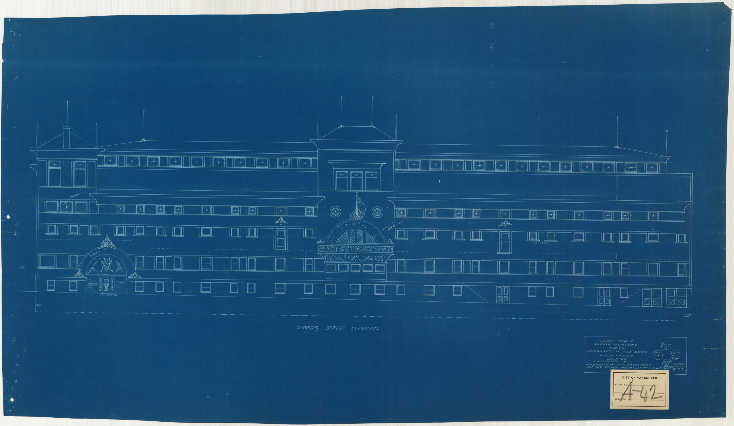 Horse Show Association riding academy – Georgia Street elevation. Reference code: COV-S393-1-AP-0041-: LEG2285.09440