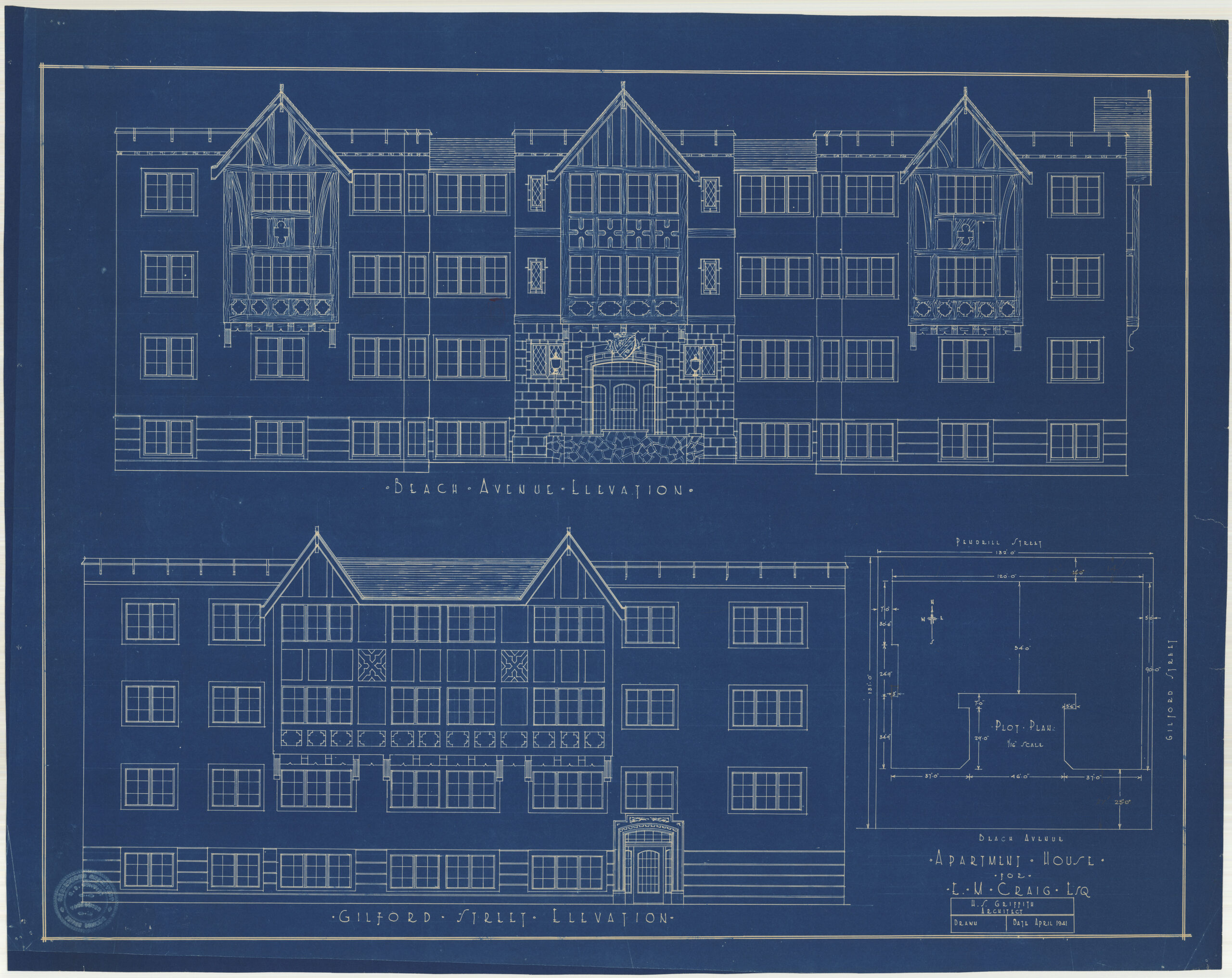 Elevations of the Huntingdon Apartments, 1155 Gilford Street, 1941. Reference Code: COV-S393-1-AP-0606: LEG2285.09820
