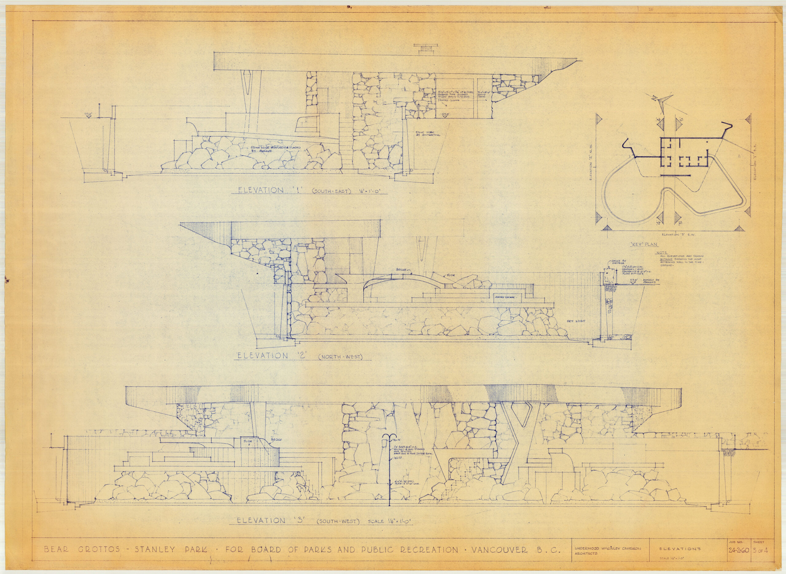 Elevations of the bear grottos, Stanley Park Zoo, 1960? . Reference Code: COV-S393-1-AP-1721: LEG2285.20325