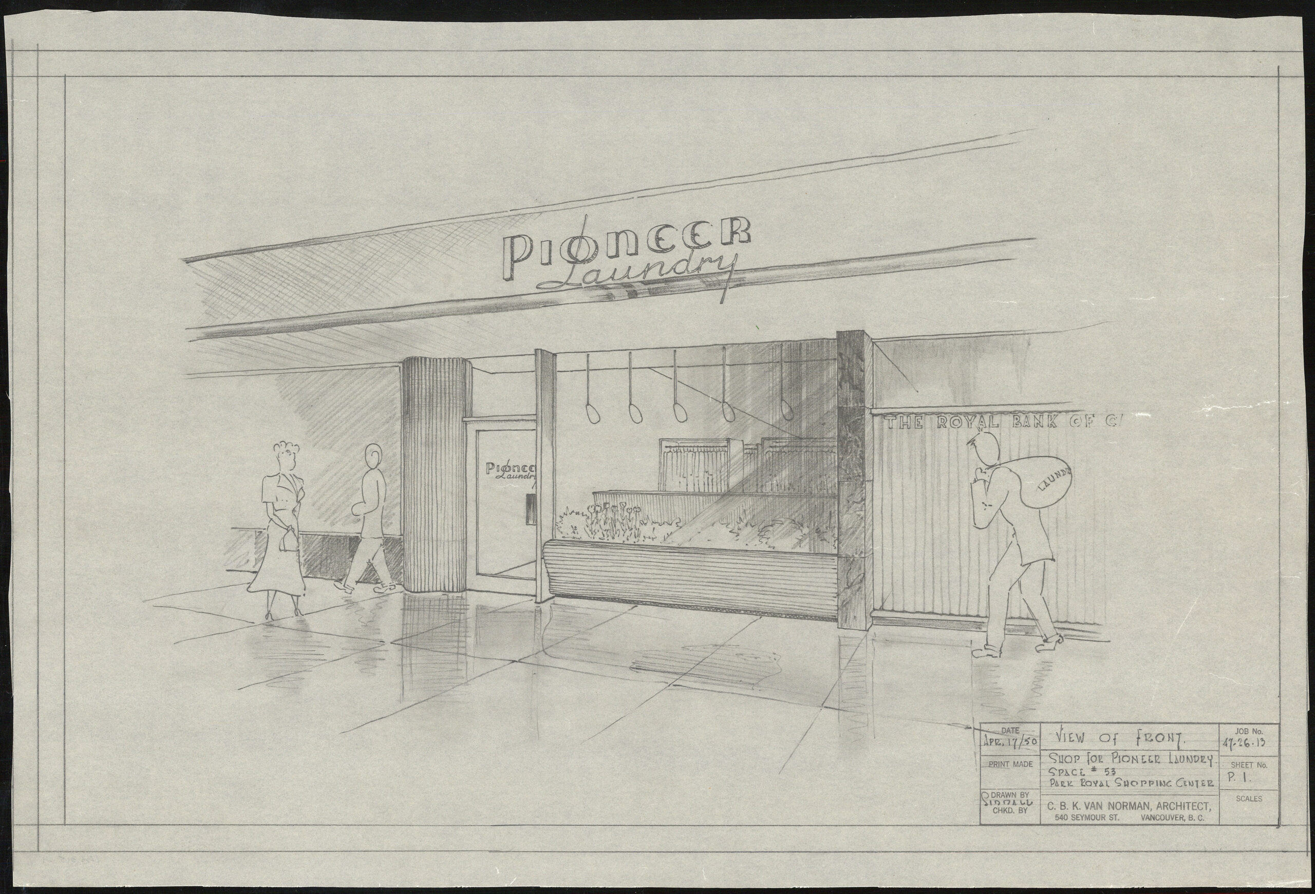 Shop for Pioneer Laundry (British Pacific Properties) : space 33 Park Royal Shopping Centre, West Vancouver, 1950. Reference Code: AM755-F315 : VAN315-1